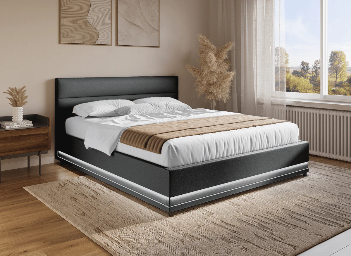 Lit coffre en simili cuir noir 180x200 cm ELENCE