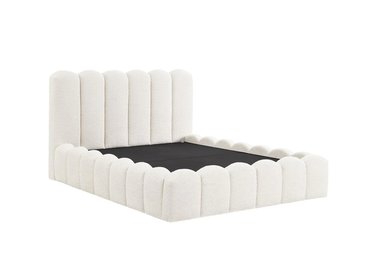 Lit coffre en tissu bouclette beige 140x190 cm RITA - Image 3