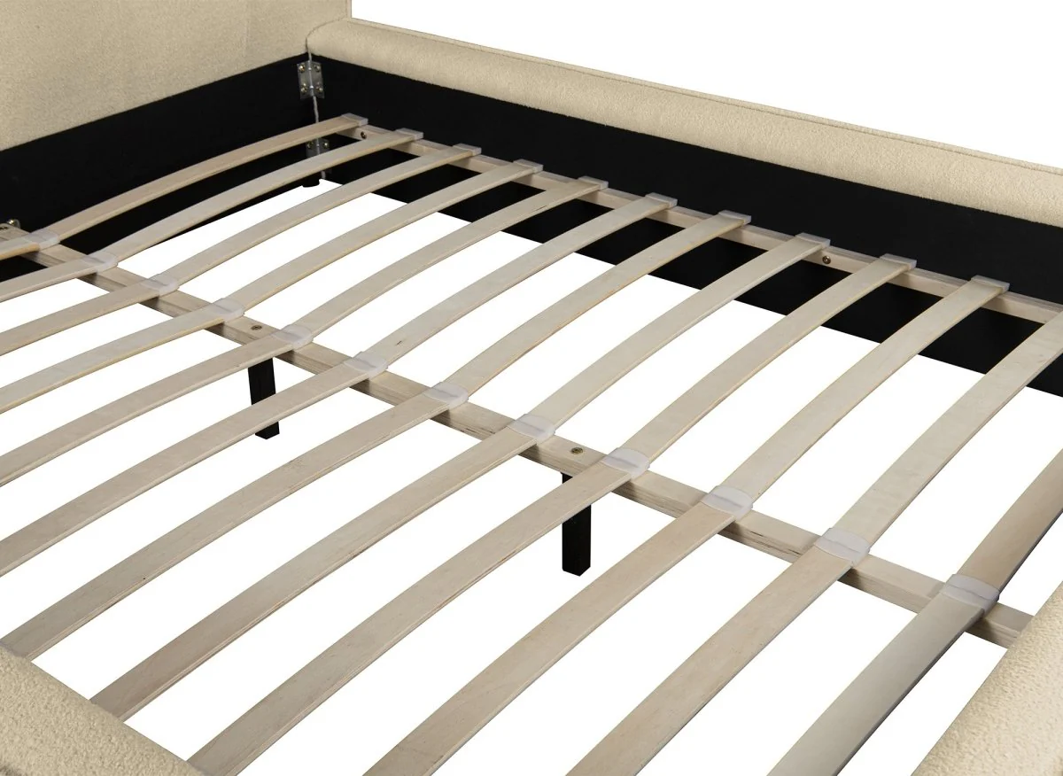 Lit coffre en tissu bouclette beige 140x190 cm YUNA - Image 7