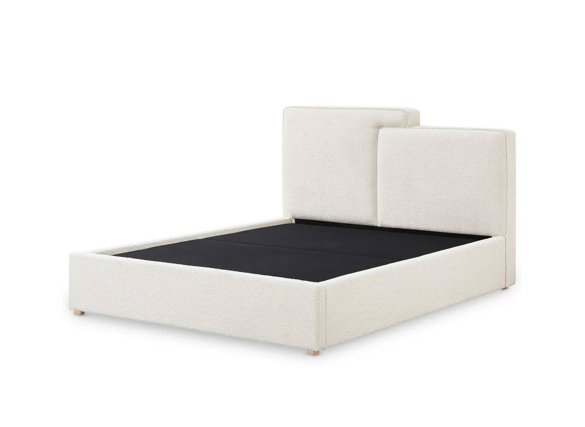 Lit coffre en tissu bouclette beige 140x190 cm ZELIA - Image 4