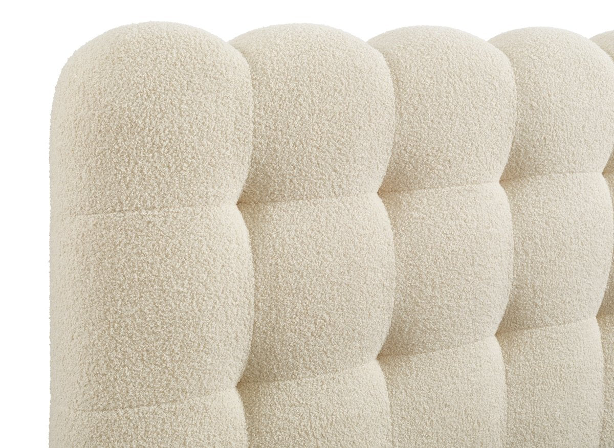 Lit coffre en tissu bouclette beige 140x190 cm BISCUIT - Image 7
