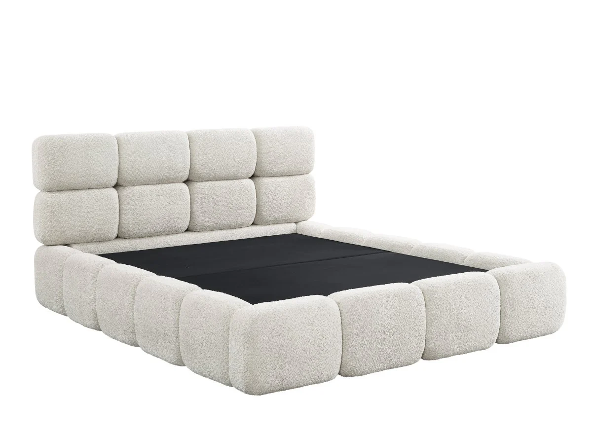 Lit coffre en tissu bouclette beige 140x190 cm BUBBLE - Image 4