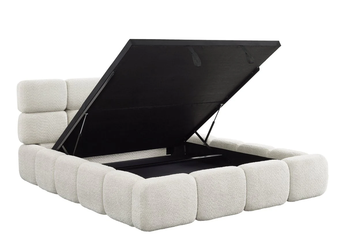 Lit coffre en tissu bouclette beige 140x190 cm BUBBLE - Image 5