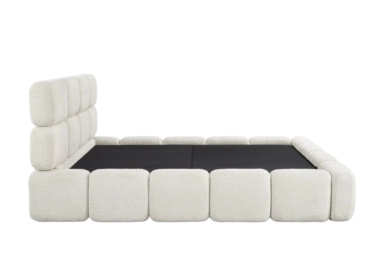 Lit coffre en tissu bouclette beige 140x190 cm BUBBLE - Image 7