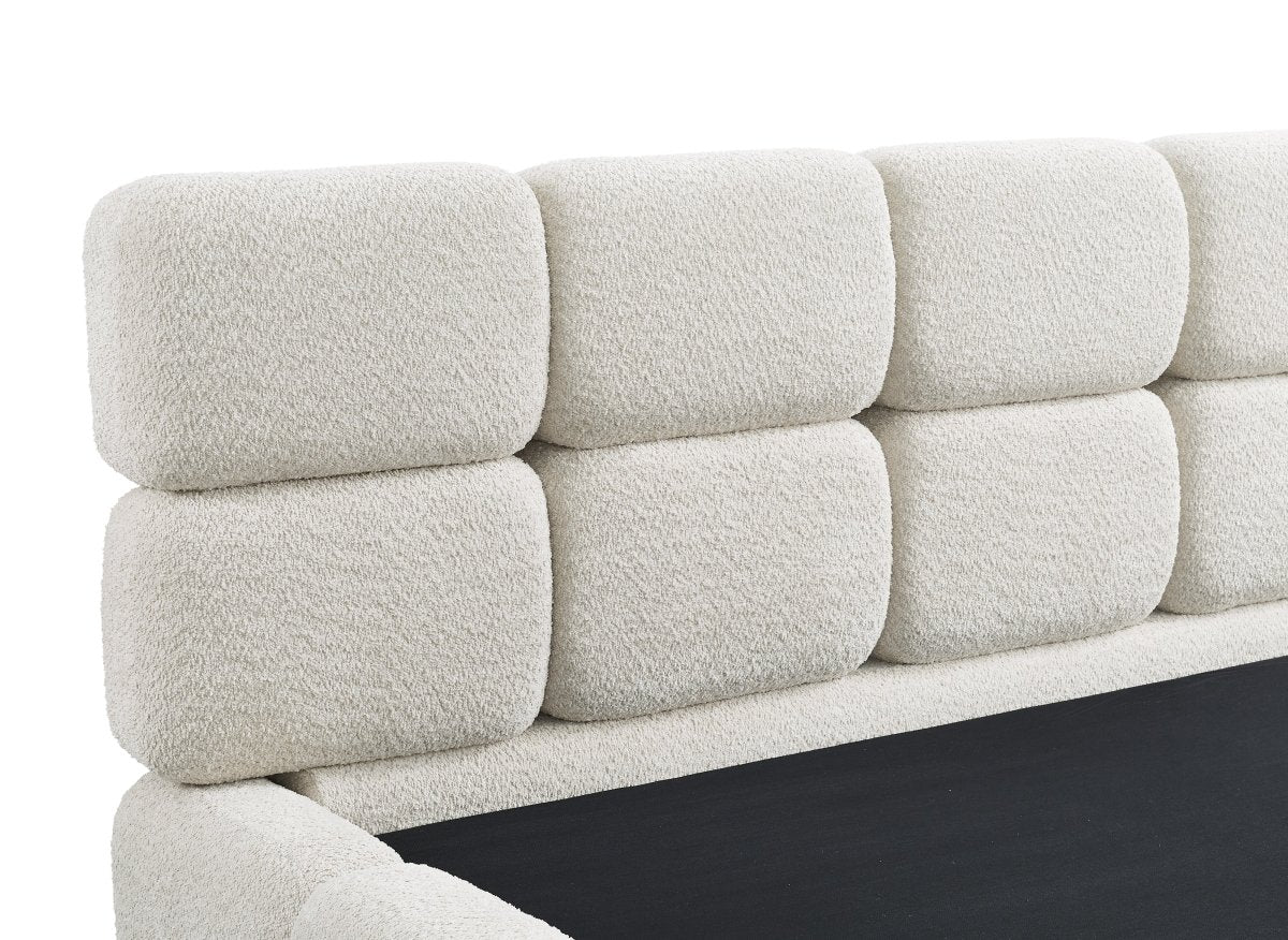 Lit coffre en tissu bouclette beige 140x190 cm BUBBLE - Image 9