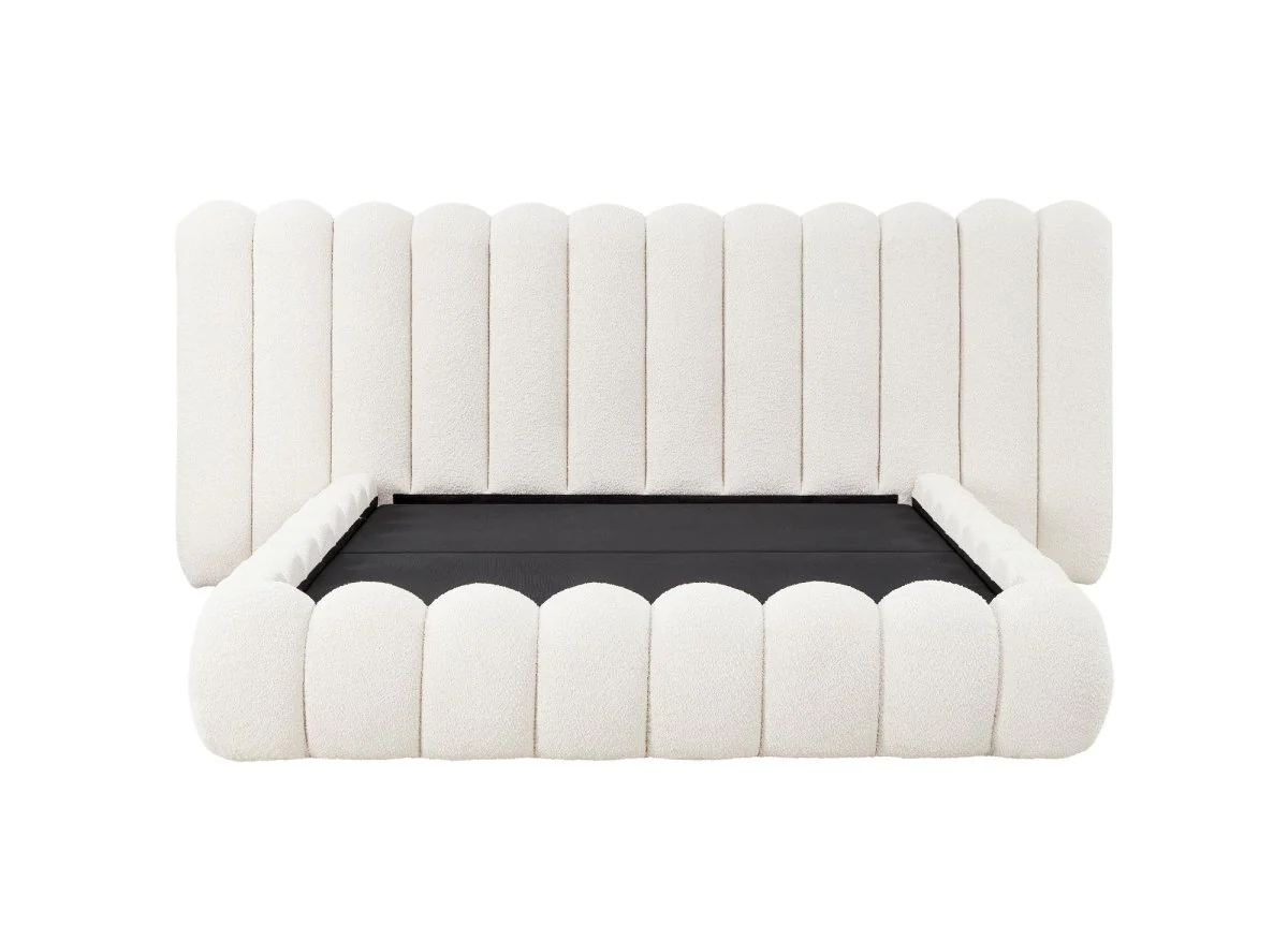 Lit coffre en tissu bouclette beige 160x200 cm GRETA - Image 5