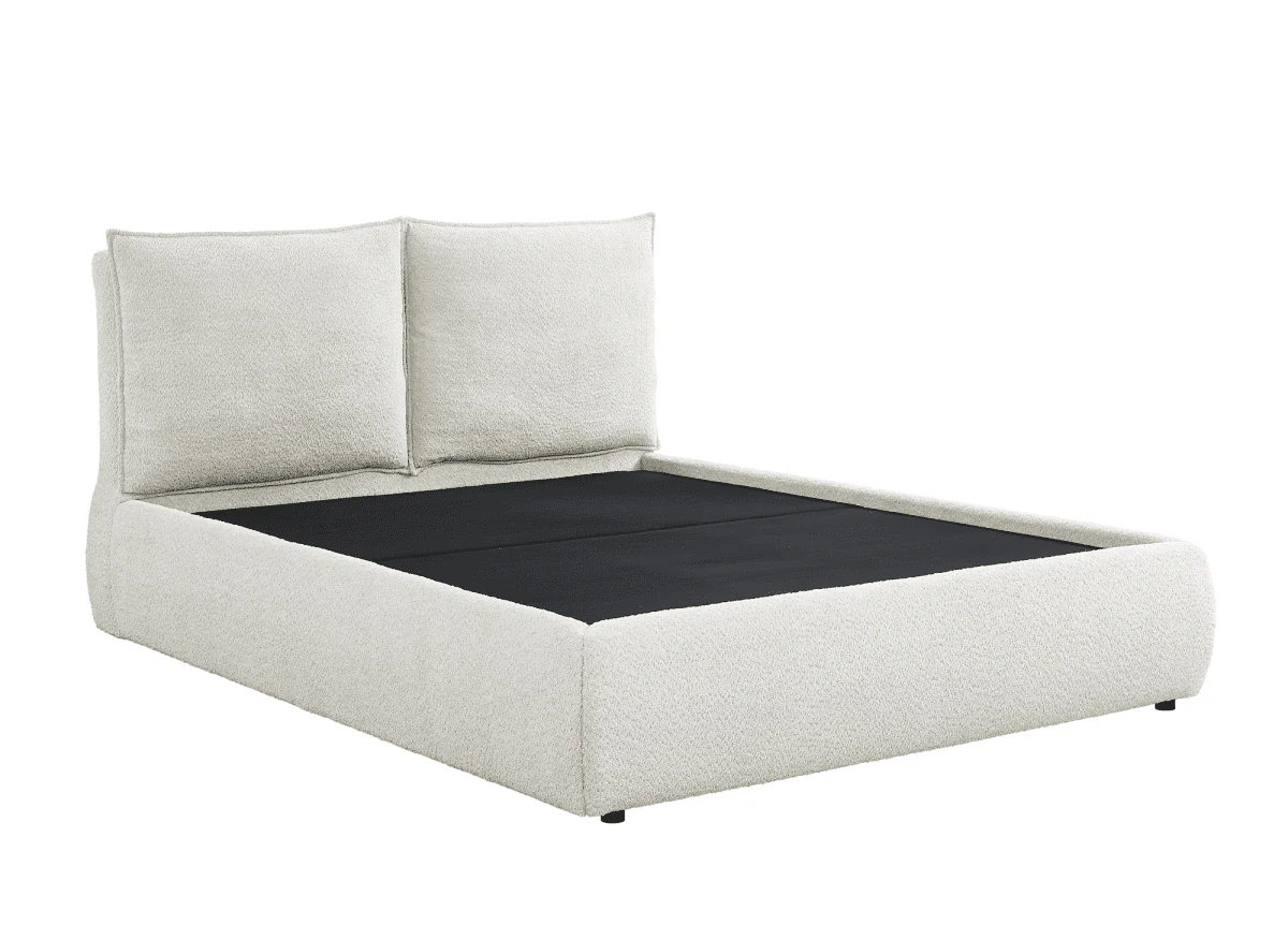 Lit coffre en tissu bouclette beige 160x200 cm MELY - Image 4