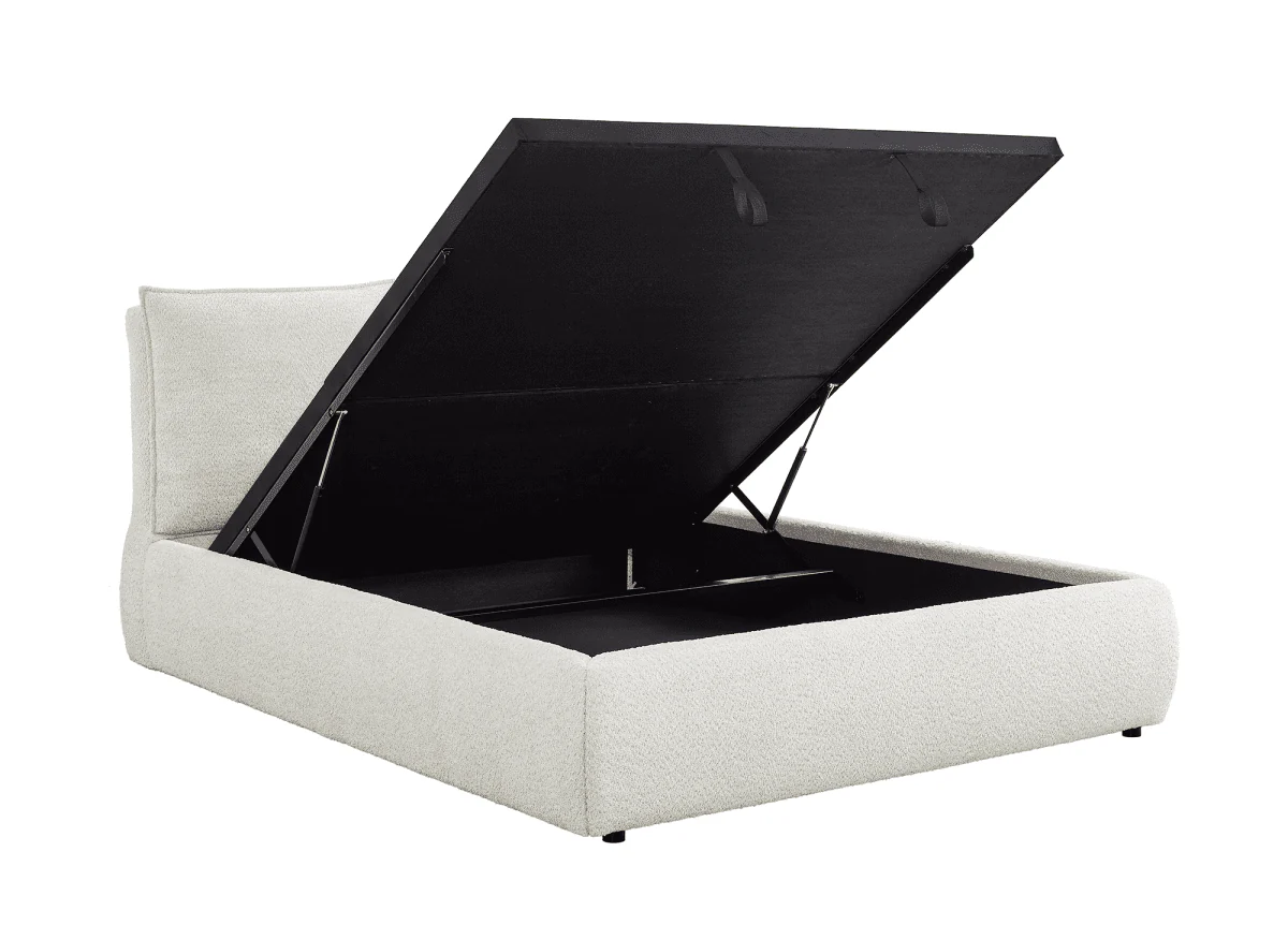 Lit coffre en tissu bouclette beige 160x200 cm MELY - Image 5