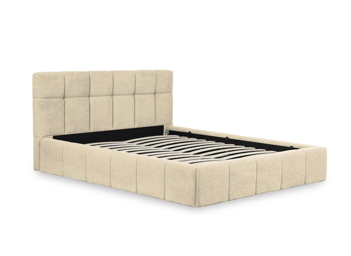 Lit coffre en tissu bouclette beige 160x200 cm MILIE - Image 4