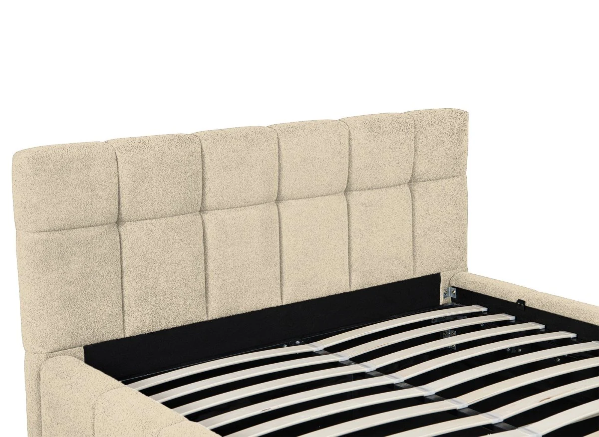 Lit coffre en tissu bouclette beige 160x200 cm MILIE - Image 7