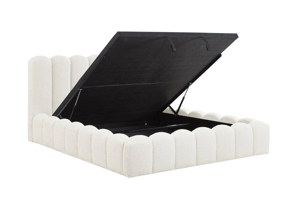 Lit coffre en tissu bouclette beige 160x200 cm RITA - Image 4