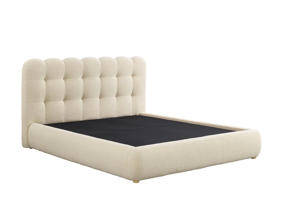 Lit coffre en tissu bouclette beige 160x200 cm BISCUIT - Image 4