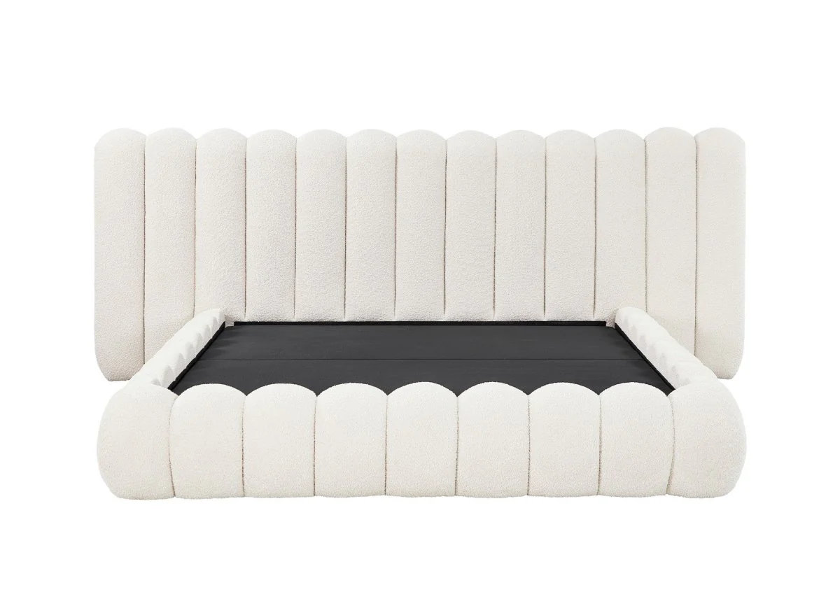 Lit coffre en tissu bouclette beige 180x200 cm GRETA - Image 5