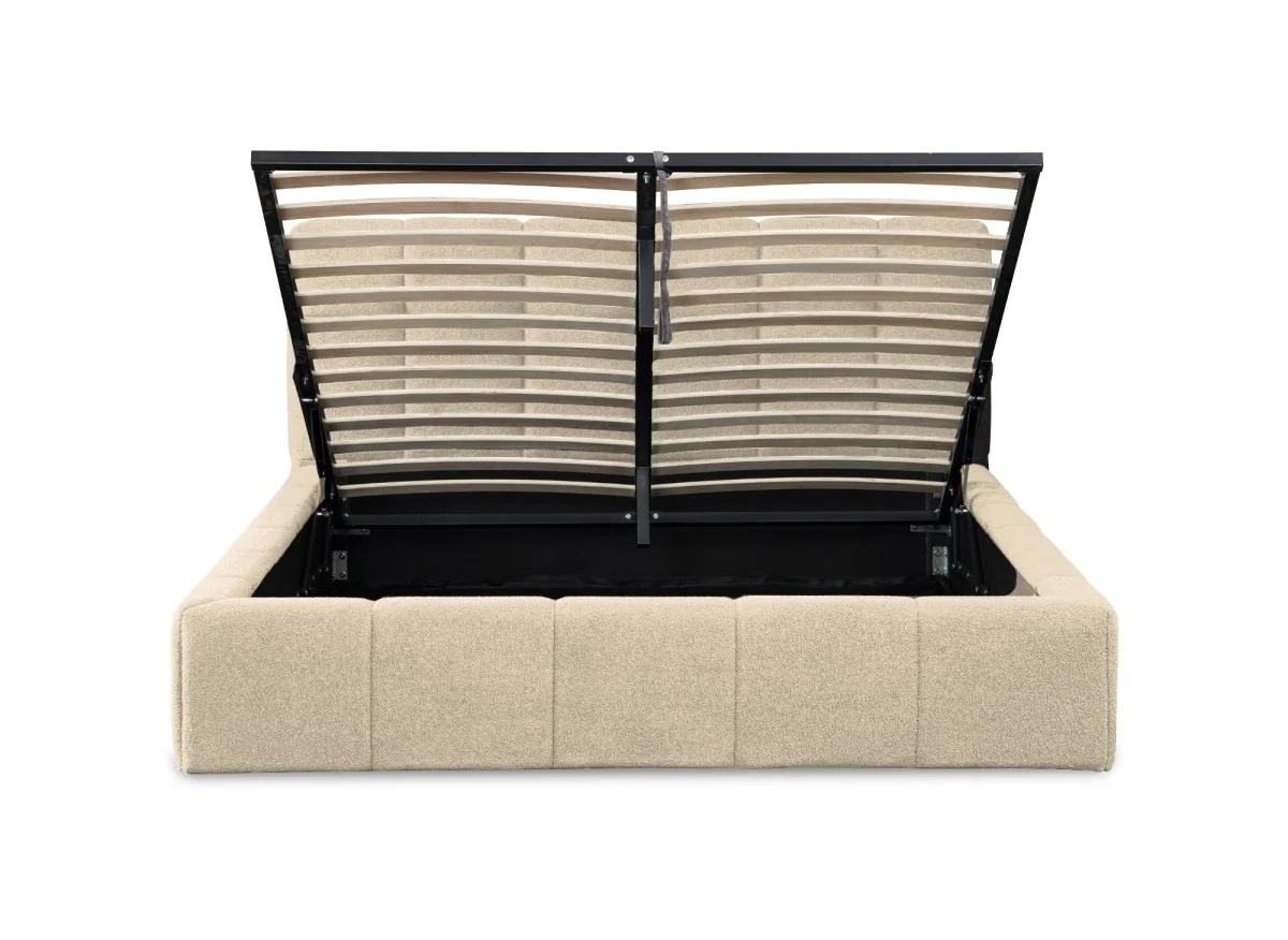 Lit coffre en tissu bouclette beige 180x200 cm MILIE - Image 5