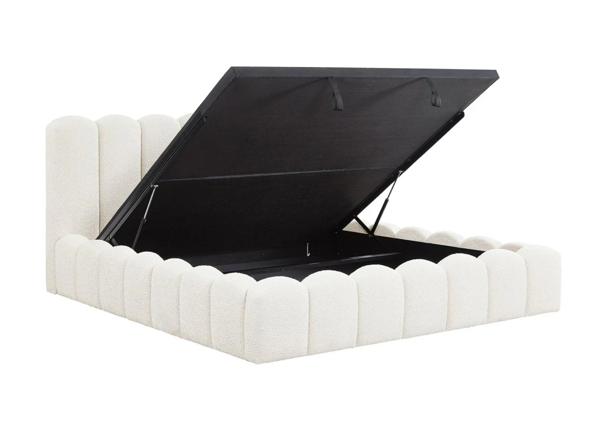 Lit coffre en tissu bouclette beige 180x200 cm RITA - Image 4