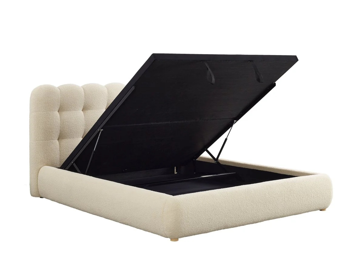 Lit coffre en tissu bouclette beige 180x200 cm BISCUIT - Image 5