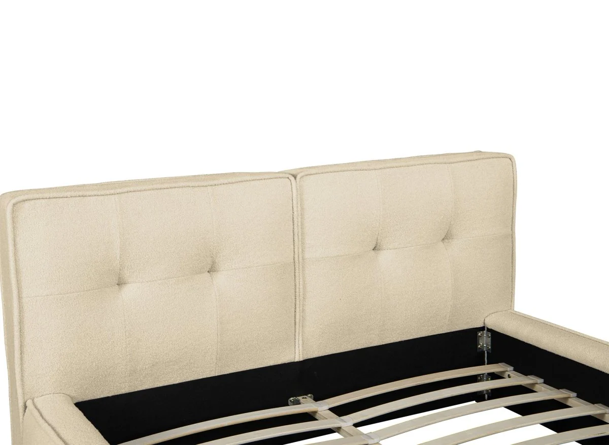 Lit double en tissu bouclette beige 180x200cm YUNA - Image 5