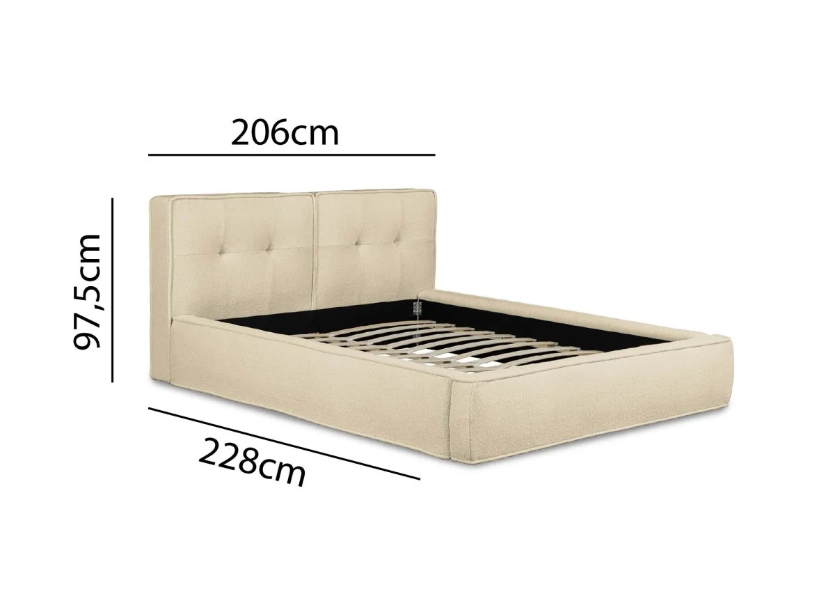 Lit coffre en tissu bouclette beige 180x200cm YUNA - Image 9