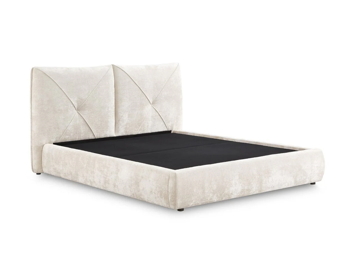 Lit coffre en tissu bouclette doux beige 140x190 cm NOAH - Image 4