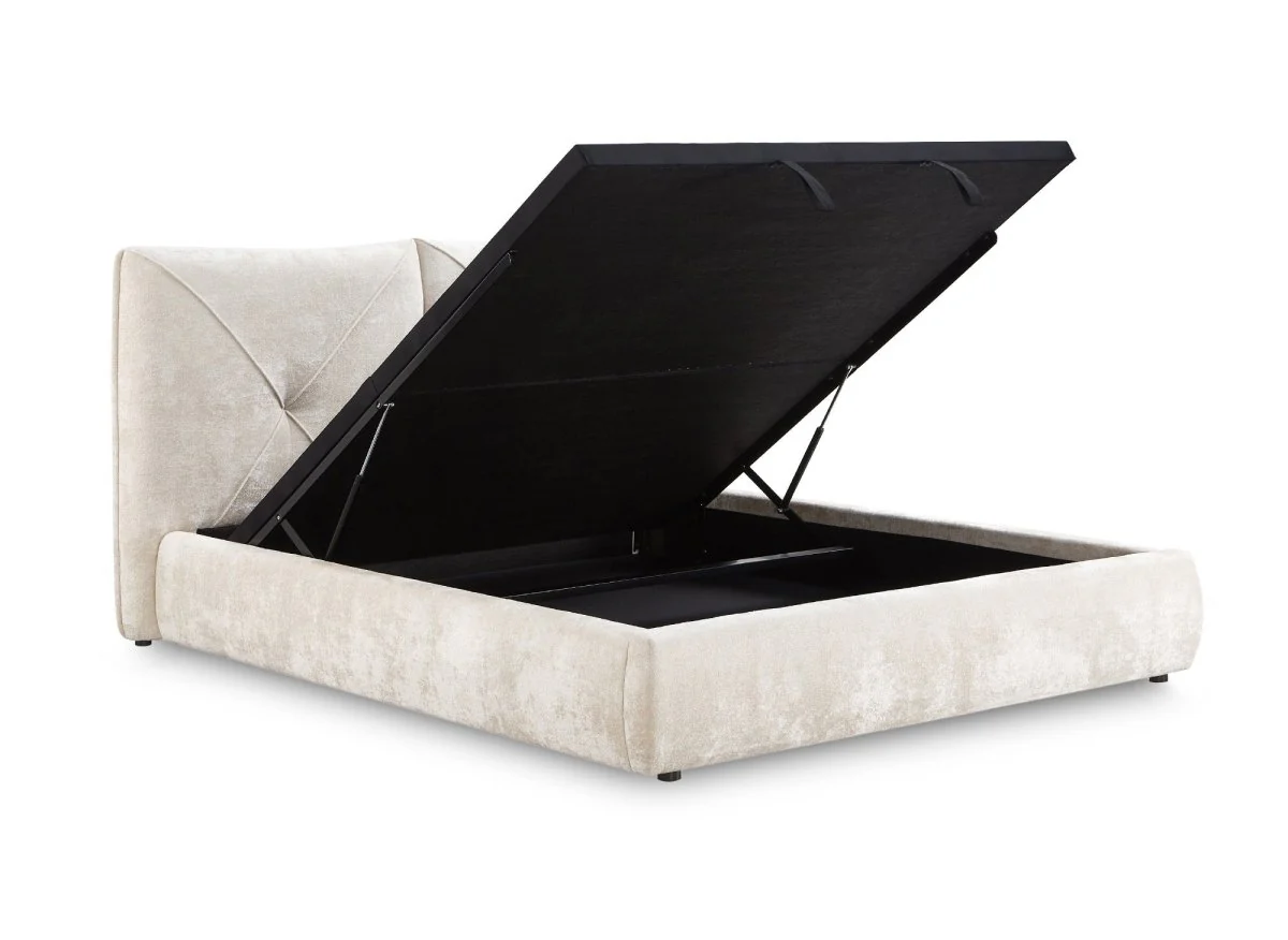 Lit coffre en tissu bouclette doux beige 160x200 cm NOAH - Image 5