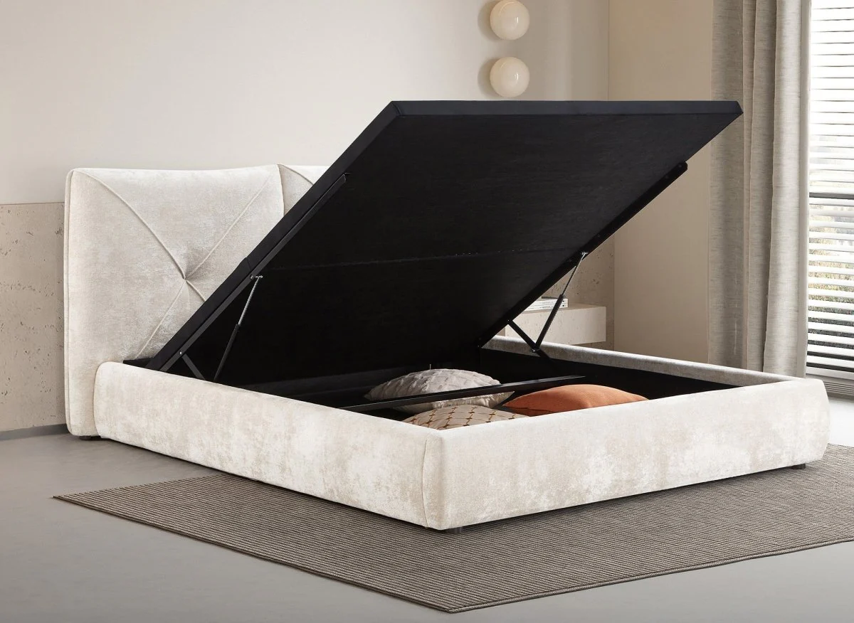 Lit coffre en tissu bouclette doux beige 180x200 cm NOAH - Image 2