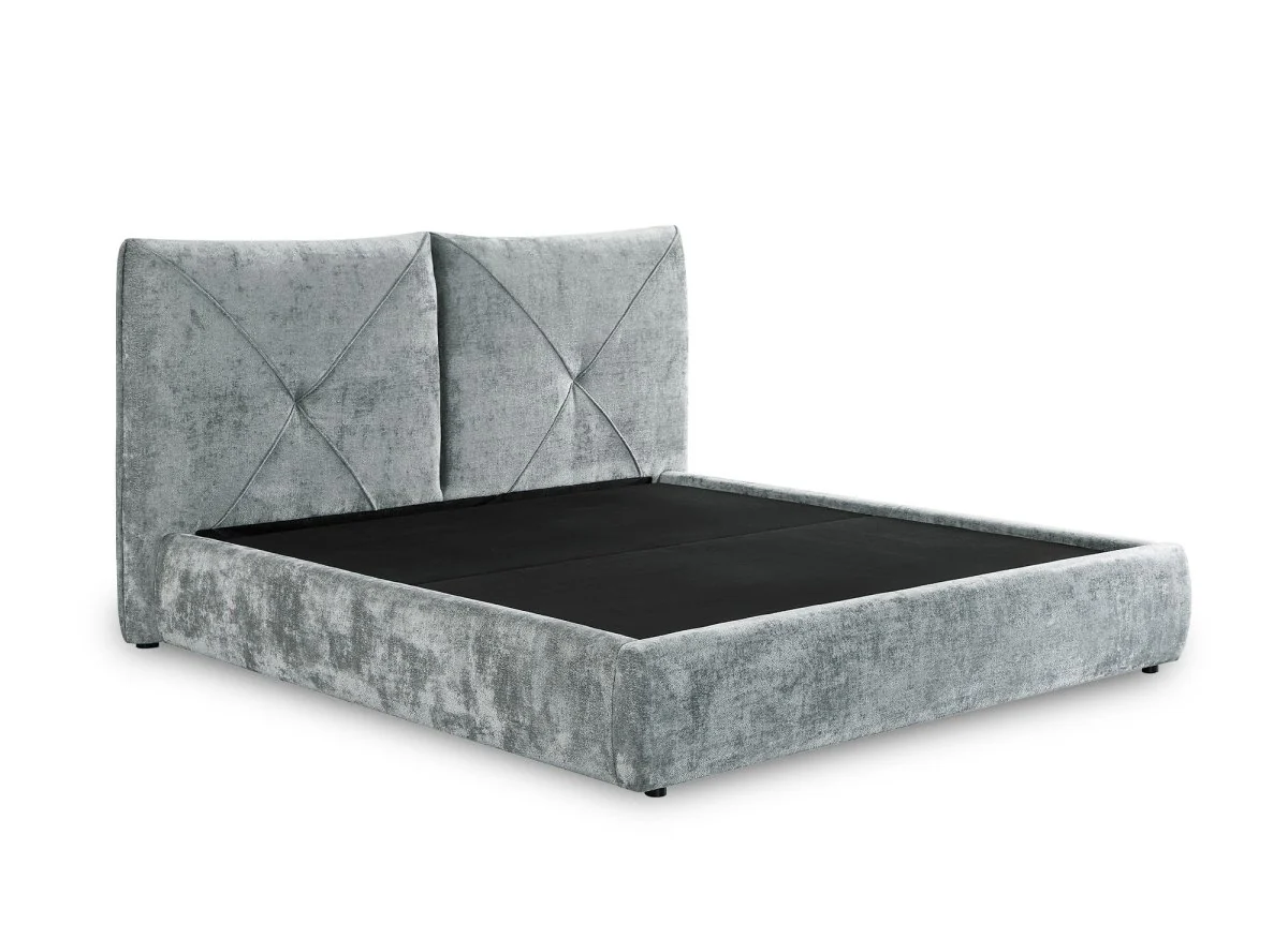 Lit coffre en tissu bouclette doux gris 140x190 cm NOAH - Image 4