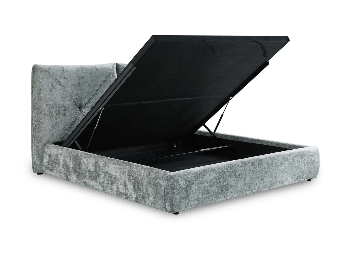 Lit coffre en tissu bouclette doux gris 160x200 cm NOAH - Image 5