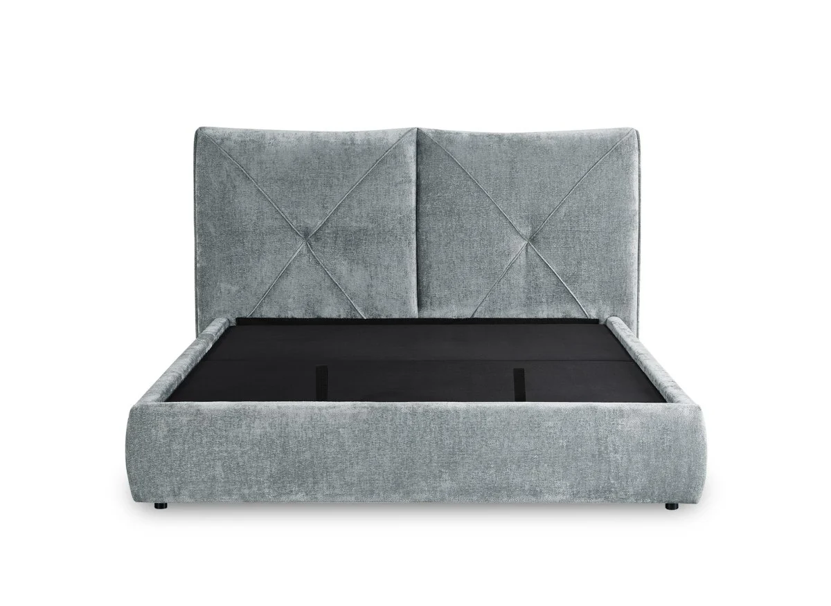 Lit coffre en tissu bouclette doux gris 180x200 cm NOAH - Image 6