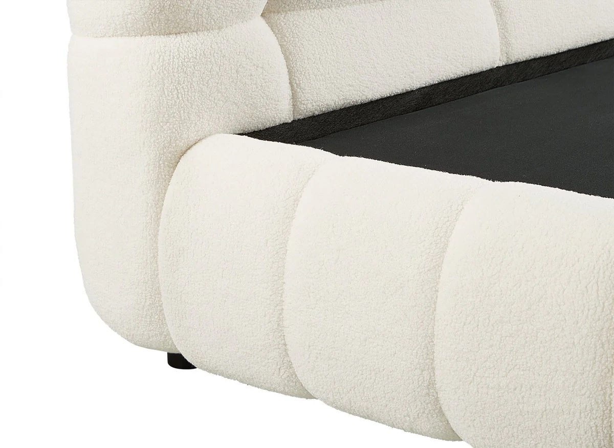 Lit coffre en tissu bouclette écru 160x200 cm YOURI - Image 8