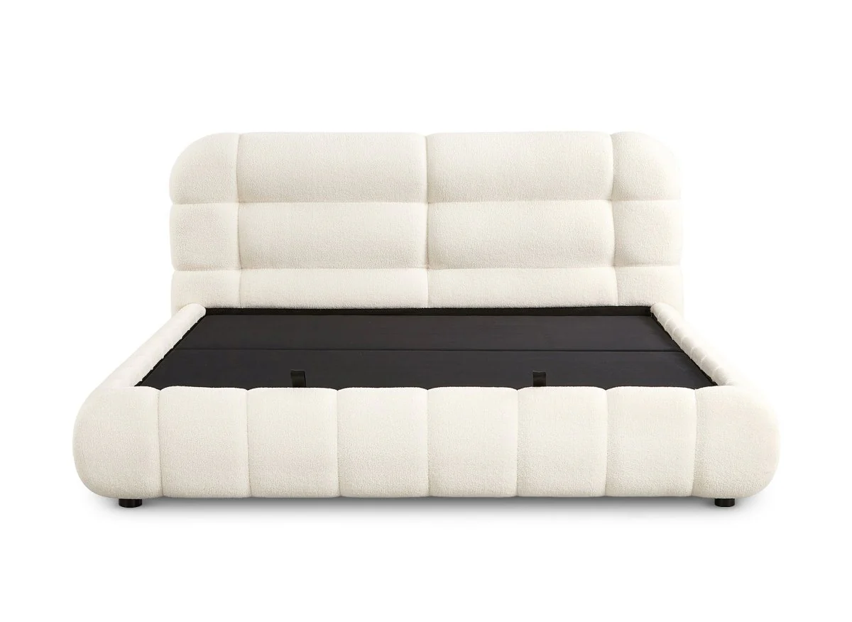 Lit coffre en tissu bouclette écru 180x200 cm YOURI - Image 6