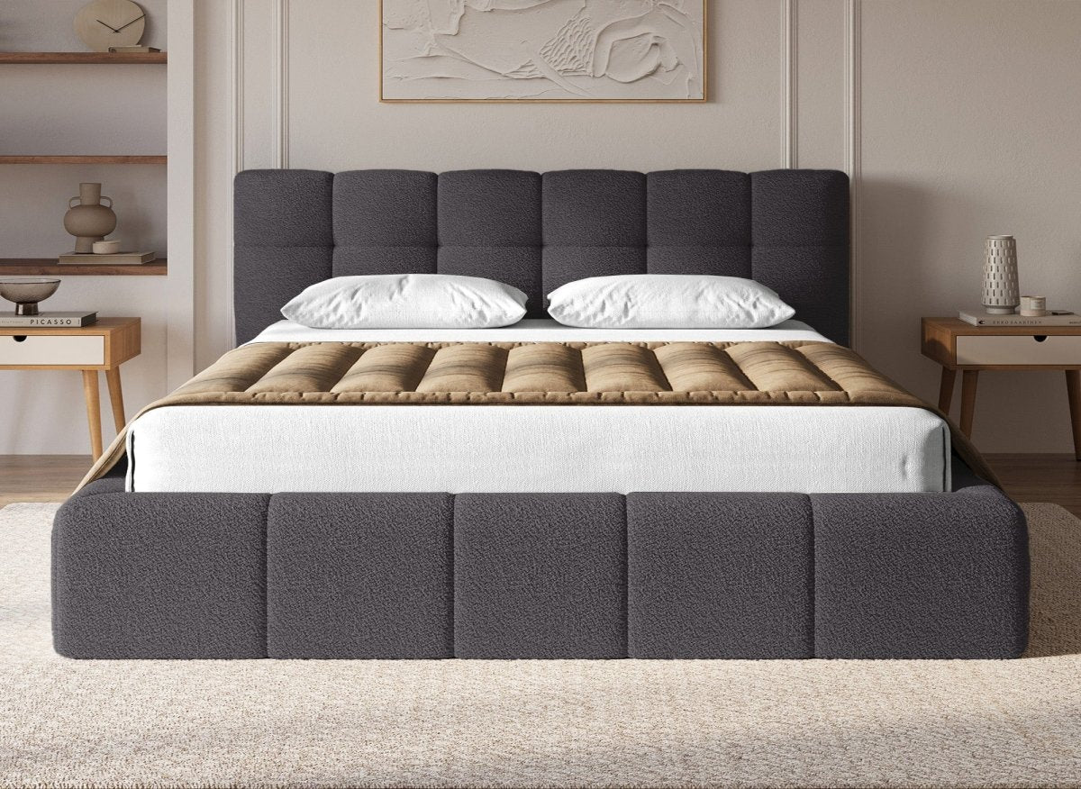 Lit coffre en tissu bouclette gris 180x200 cm MILIE - Image 3