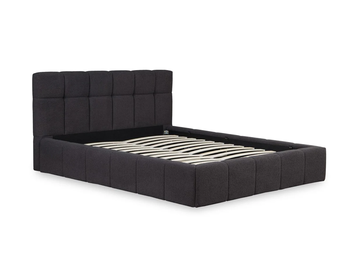 Lit coffre en tissu bouclette gris 180x200 cm MILIE - Image 4