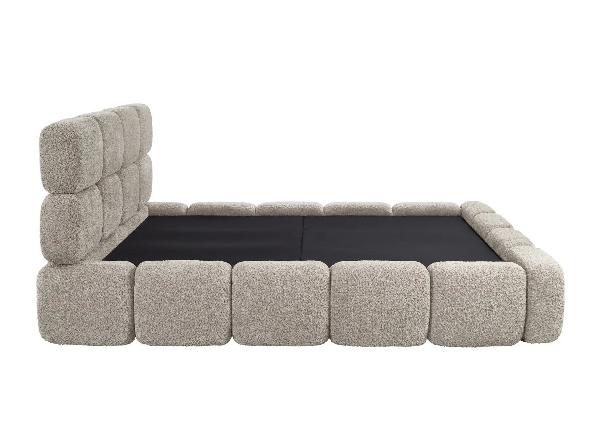 Lit coffre en tissu bouclette taupe 140x190 cm BUBBLE - Image 7