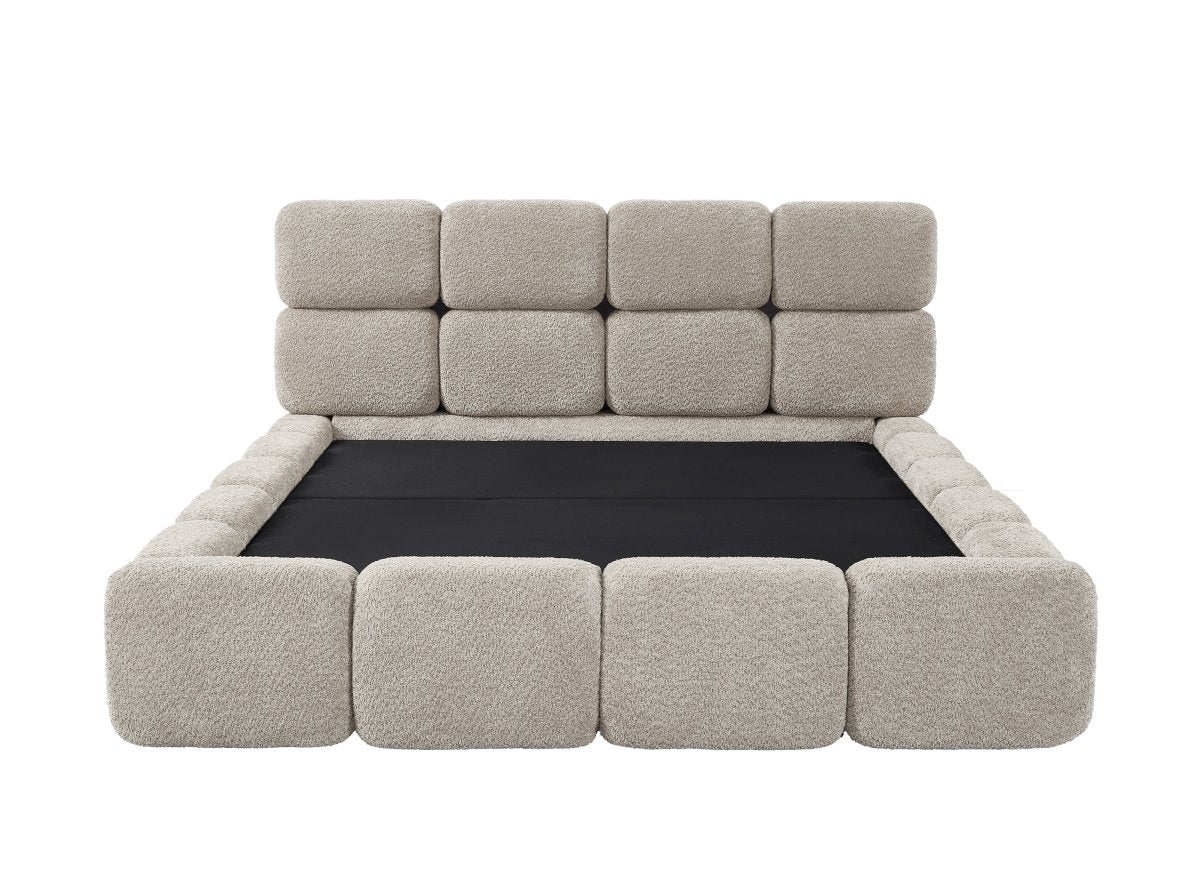 Lit coffre en tissu bouclette taupe 160x200 cm BUBBLE - Image 6