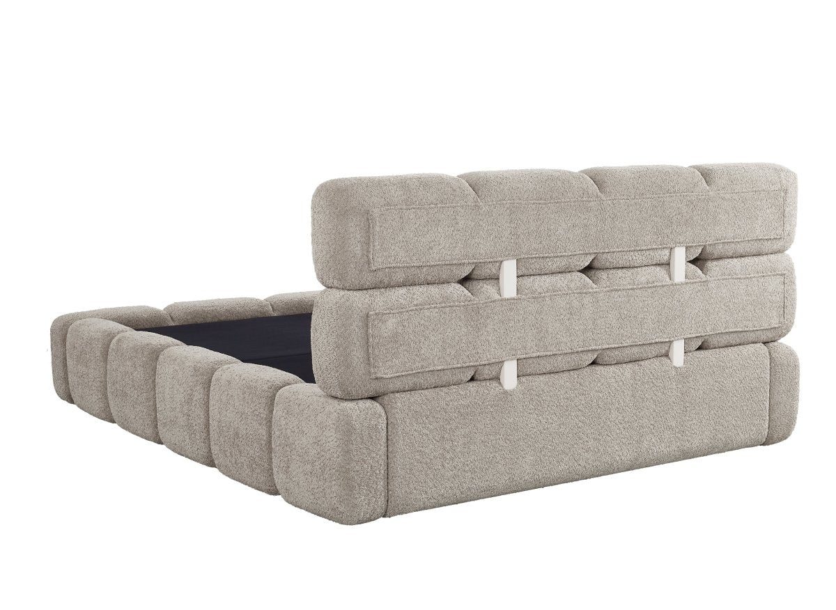 Lit coffre en tissu bouclette taupe 160x200 cm BUBBLE - Image 8