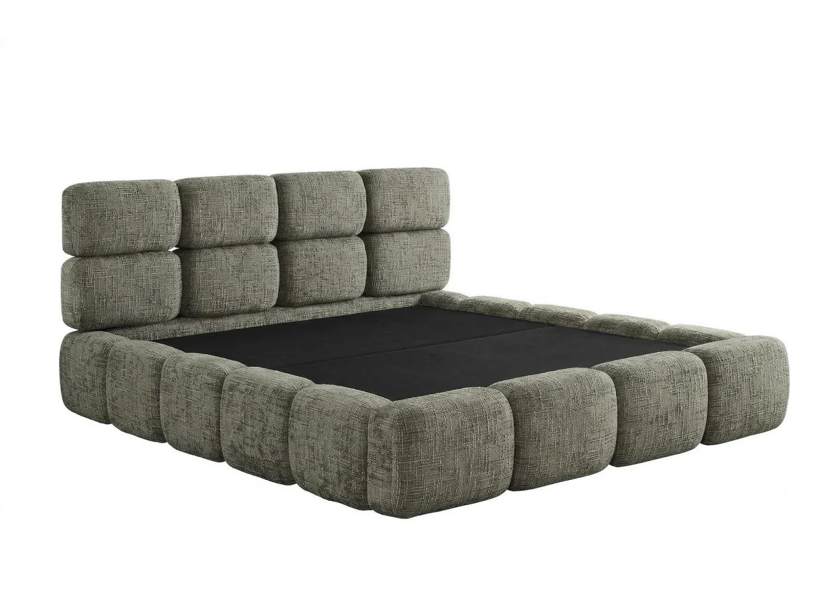 Lit coffre en velours chiné vert olive 160x200 cm BUBBLE - Image 4