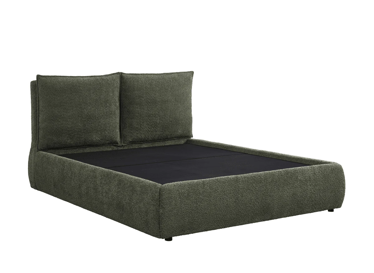 Lit coffre en tissu bouclette vert olive 140x190 cm MELY - Image 4