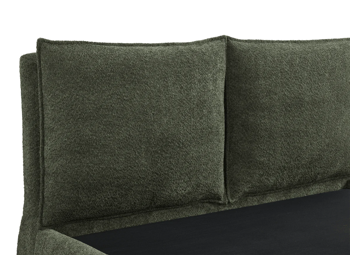 Lit coffre en tissu bouclette vert olive 180x200 cm MELY - Image 7