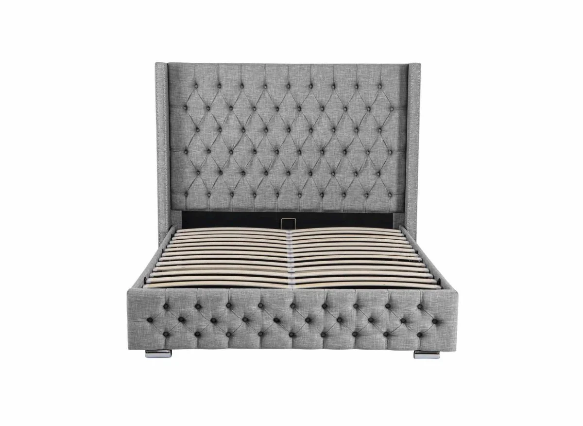 Lit coffre en tissu lin gris 180x200 cm MAXI - Image 5