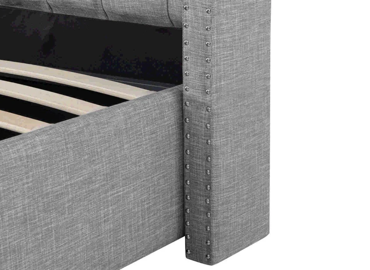 Lit coffre en tissu lin gris 180x200 cm MAXI - Image 6
