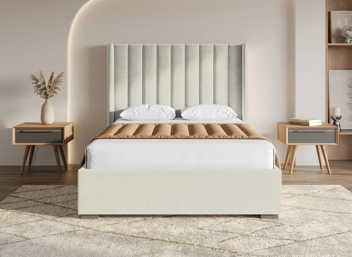 Lit coffre en velours beige 140x190 cm ALENA - Image 3