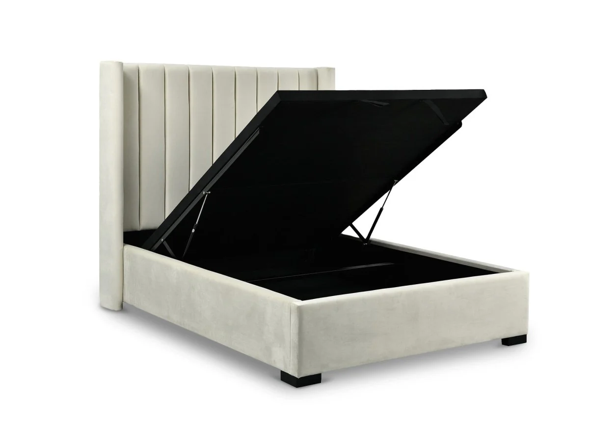 Lit coffre en velours beige 140x190 cm ALENA - Image 4