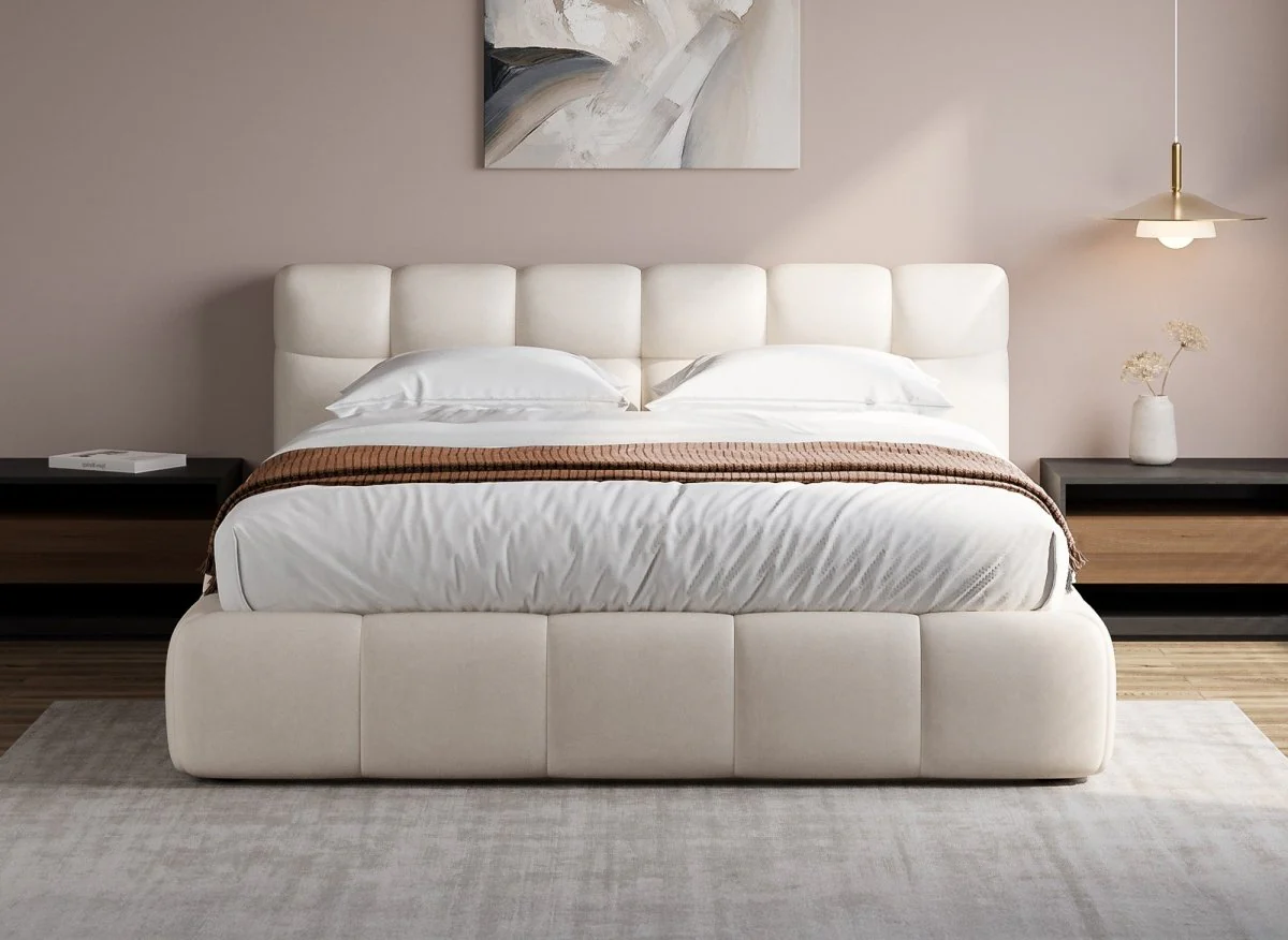 Lit coffre en velours beige 140x190 cm GEORGINA - Image 3