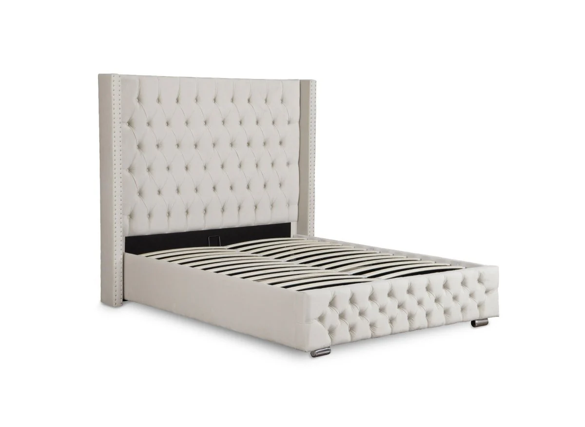 Lit coffre en velours beige 140x190 cm MAXI - Image 4