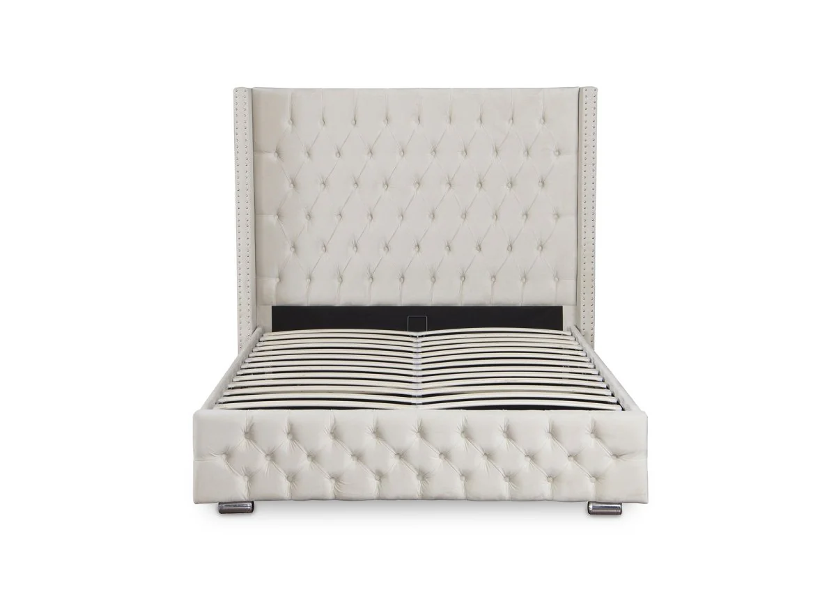Lit coffre en velours beige 140x190 cm MAXI - Image 6