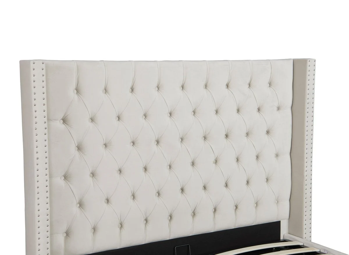 Lit coffre en velours beige 140x190 cm MAXI - Image 7