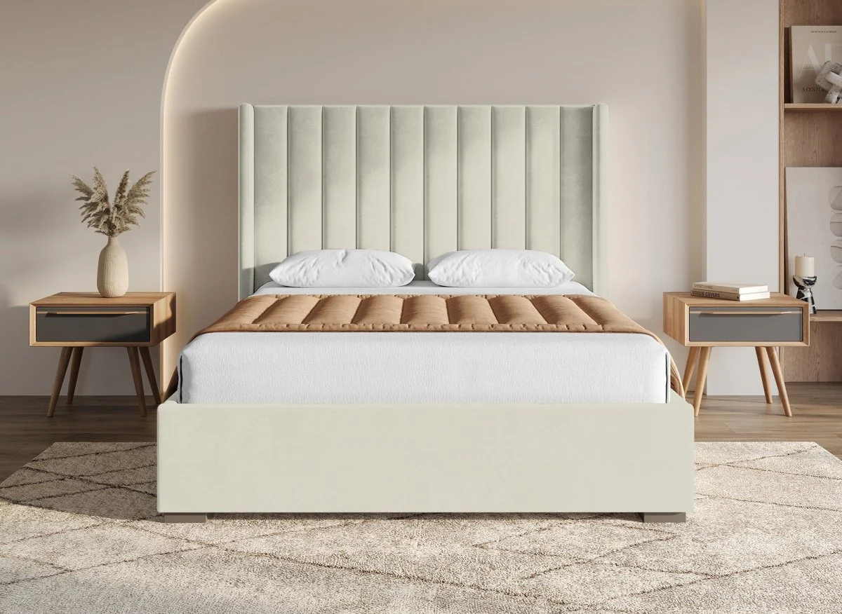 Lit coffre en velours beige 160x200 cm ALENA - Image 3