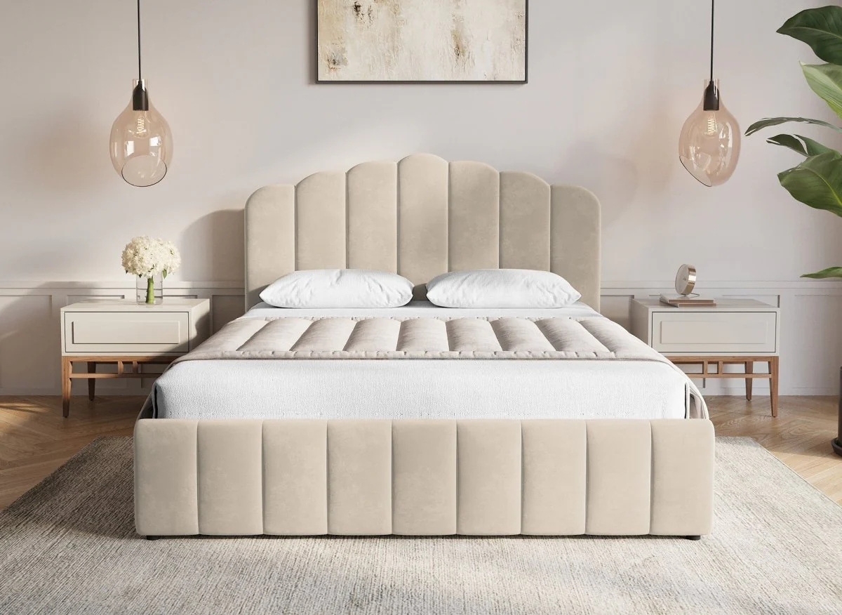 Lit coffre en velours beige 160x200 cm ELVIRA - Image 3