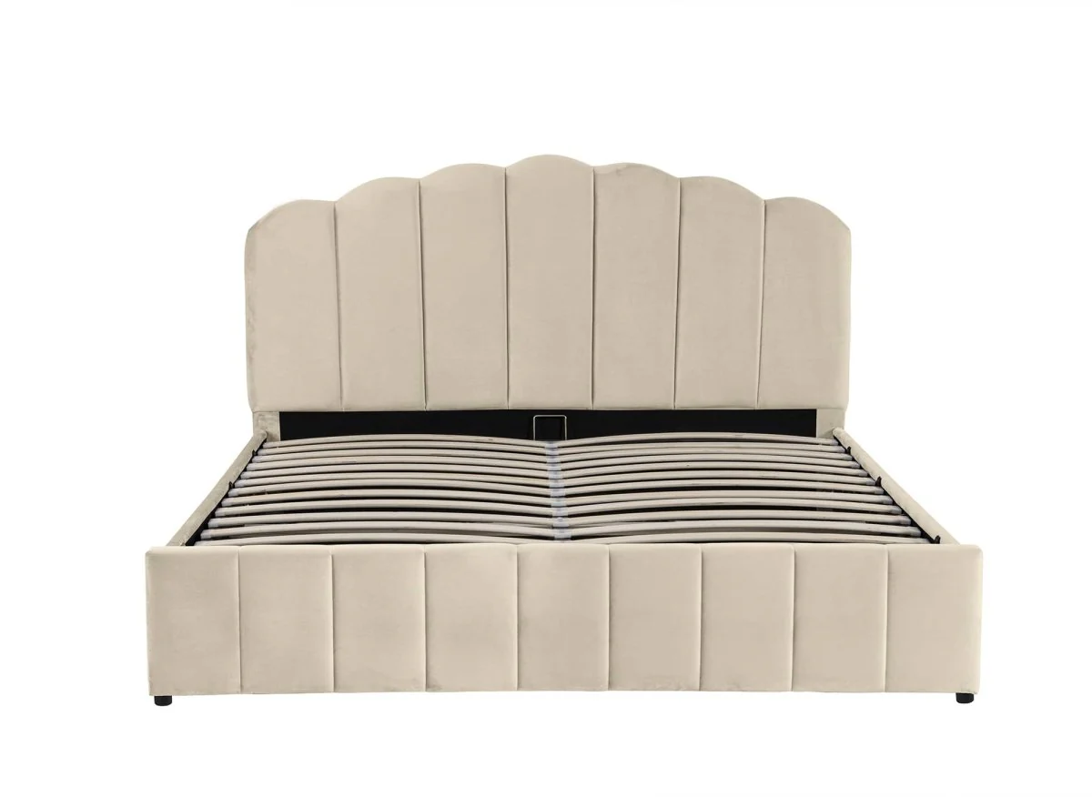 Lit coffre en velours beige 180x200 cm ELVIRA - Image 5