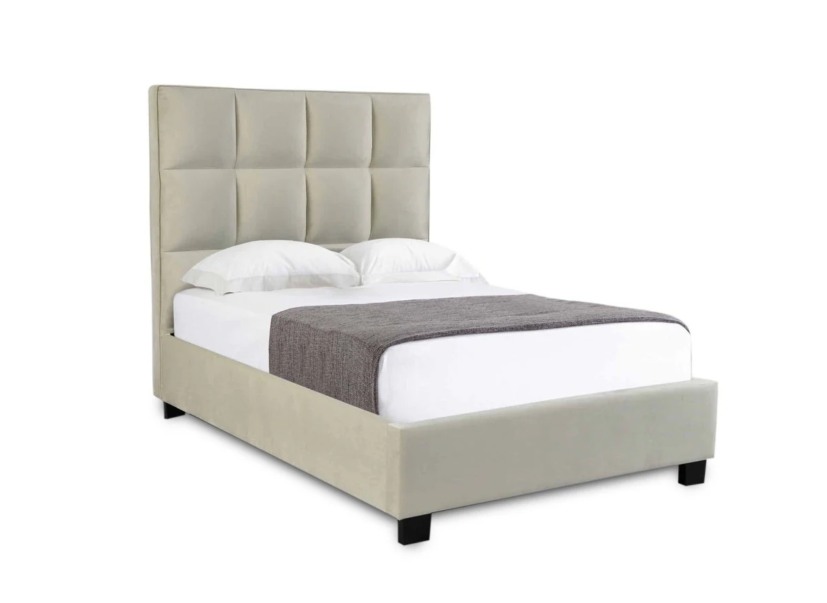 Lit coffre en velours beige design CAROLINE 140 x 190 cm - Image 4